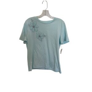 NWT Talbots Floral Applique Top Casual Cotton T-Shirt Short Sleeve Size‎ S